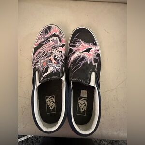 Vans Black and Pink Slip-On Shoes